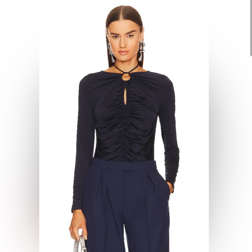 Veronica Beard Roque Top Ruched Tie Back Top In Navy Size 4